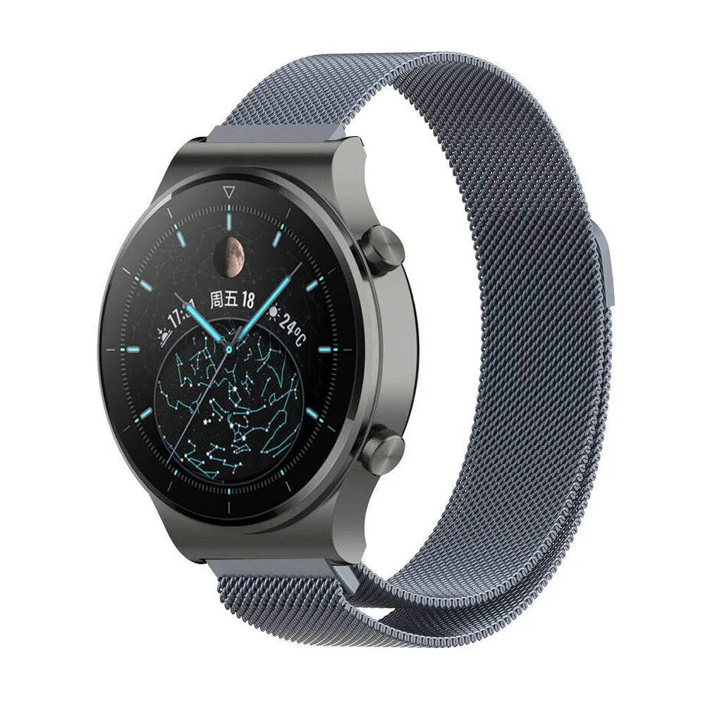 Milanese Strap, space grey, on a watch, 3/4 front view