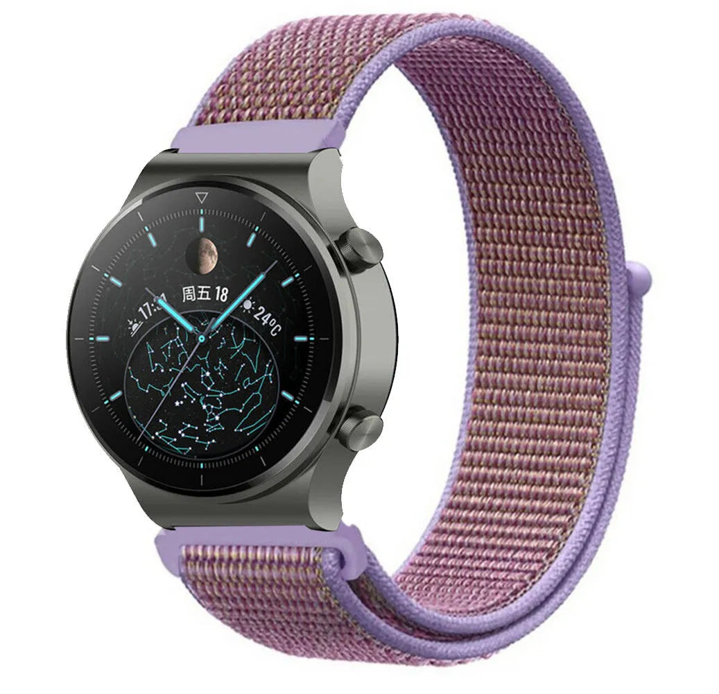 Nylon Strap, lilac, on a watch, 3/4 front view