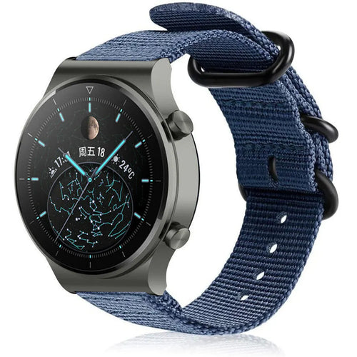 Nylon Buckle Strap, blue, on a watch, 3/4 front view