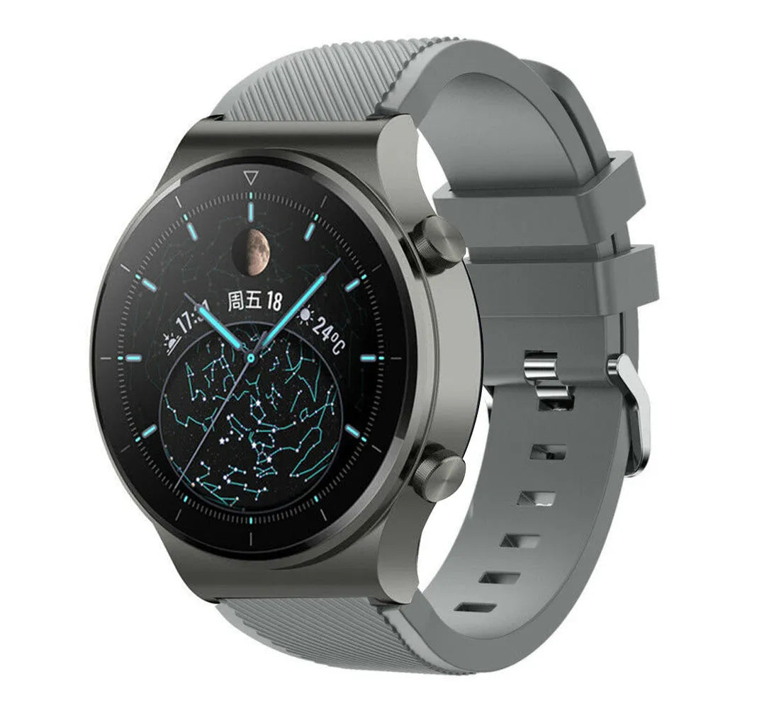 Twill Silicone Strap, grey, on a watch, 3/4 front view