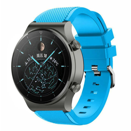 Twill Silicone Strap, light blue, on a watch, 3/4 front view