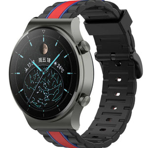 Silicone Special Edition Strap, black/red, on a watch, 3/4 front view