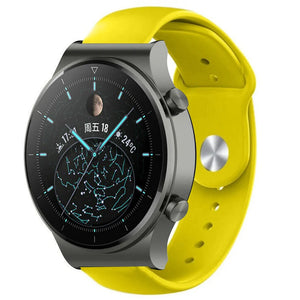 Silicone Sport Strap, yellow, on a watch, 3/4 front view