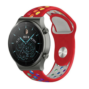 Silicone Sport Strap, red/colourful, on a watch, 3/4 front view