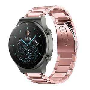 Steel Strap, pink, on a watch, 3/4 front view
