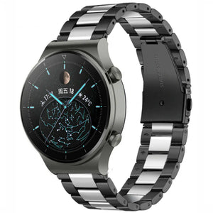 Steel Strap, black/silver, on a watch, 3/4 front view