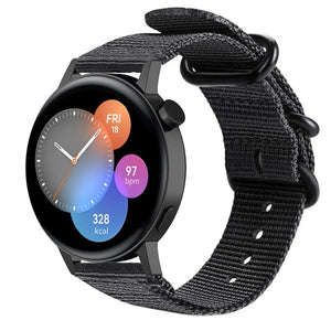 Nylon Buckle Strap, black, on a watch, 3/4 front view