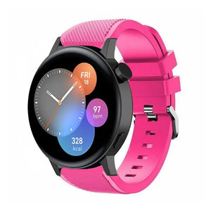 Twill Silicone Strap, bright pink, on a watch, 3/4 front view