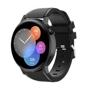 Twill Silicone Strap, black, on a watch, 3/4 front view