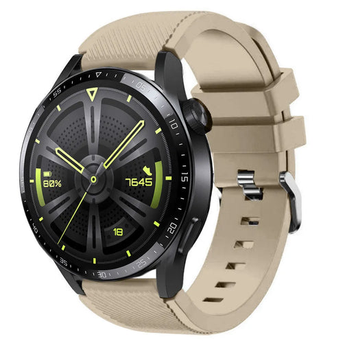 Twill Silicone Strap, beige, on a watch, 3/4 front view