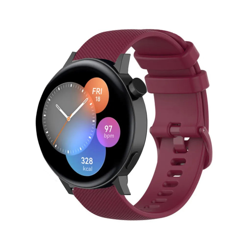 Premium Silicone Strap, dark red, on a watch, 3/4 front view
