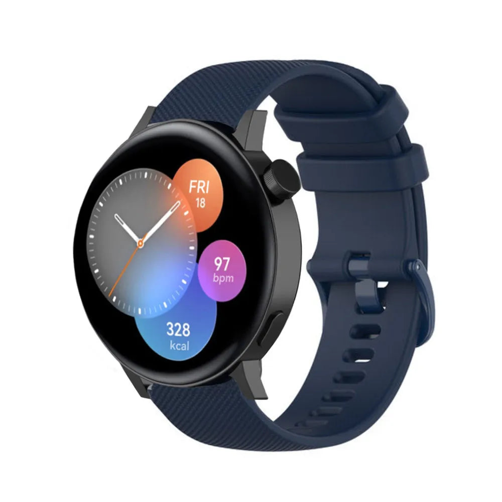 Premium Silicone Strap, dark blue, on a watch, 3/4 front view