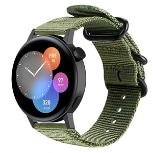 Nylon Buckle Strap, green, on a watch, 3/4 front view
