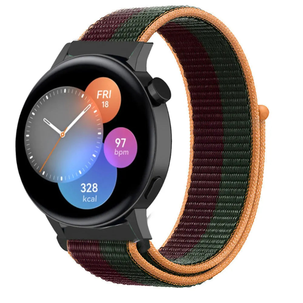 Nylon Strap, dark cherry, on a watch, 3/4 front view