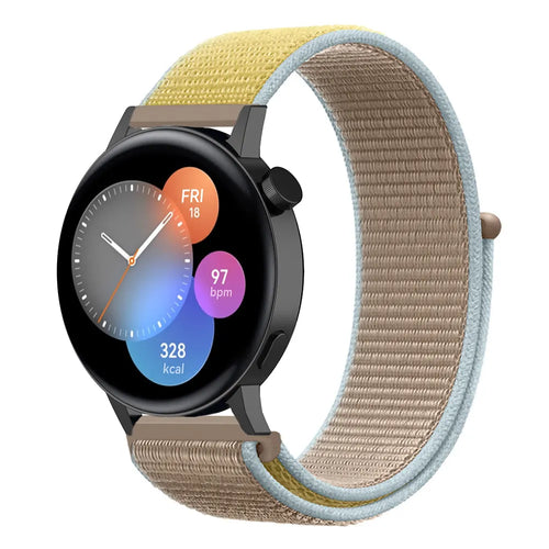 Nylon Strap, camel, on a watch, 3/4 front view