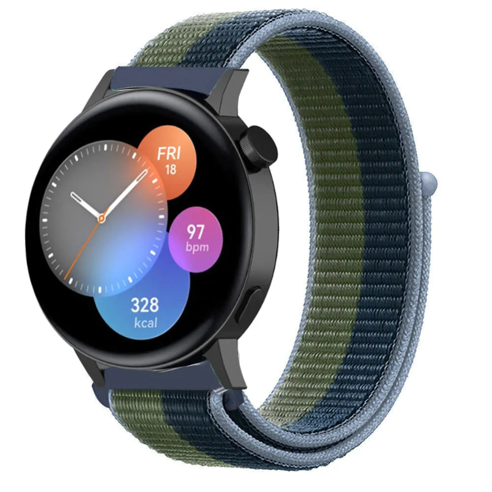 Nylon Strap, moss green, on a watch, 3/4 front view