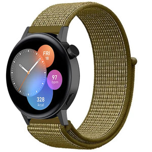Nylon Strap, olive, on a watch, 3/4 front view