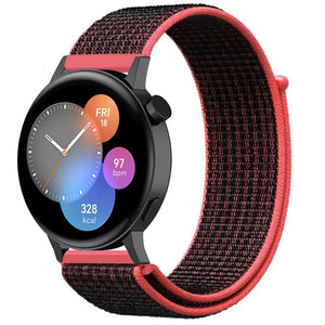 Nylon Strap, black/coral, on a watch, 3/4 front view