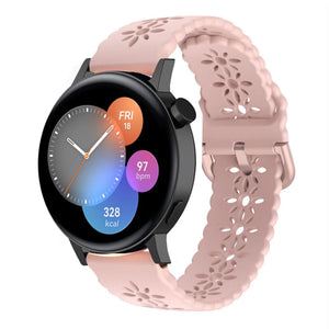 Patterned Silicone Strap, pink, on a watch, 3/4 front view