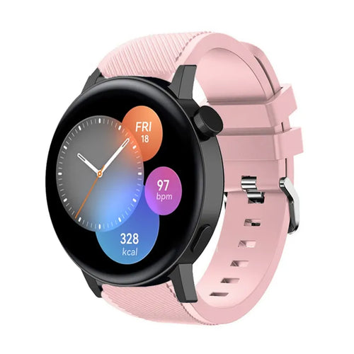 Twill Silicone Strap, pink, on a watch, 3/4 front view