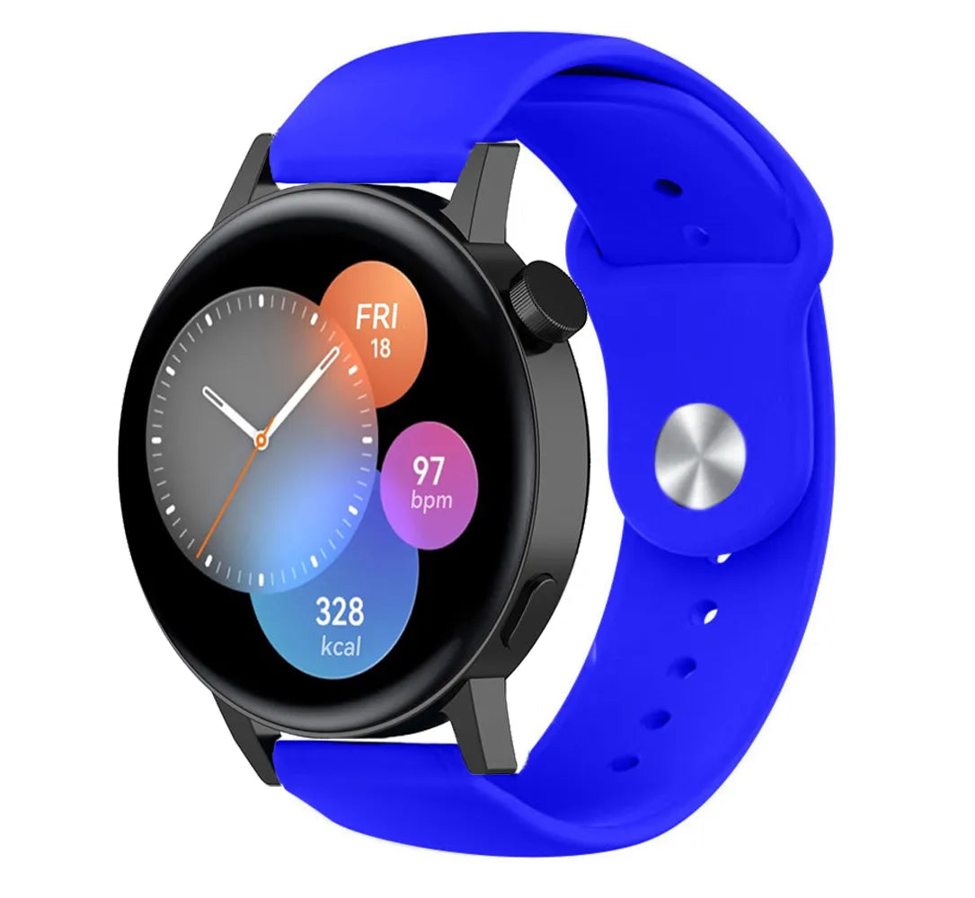 Silicone Sport Strap, blue, on a watch, 3/4 front view