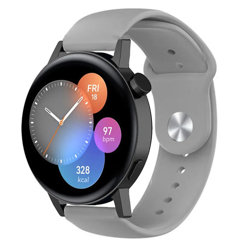 Silicone Sport Strap, grey, on a watch, 3/4 front view