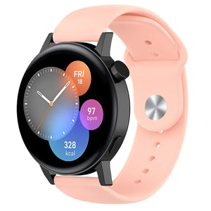 Silicone Sport Strap, pink, on a watch, 3/4 front view