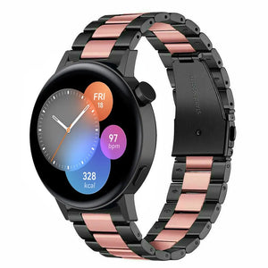 Steel Strap, black/pink, on a watch, 3/4 front view