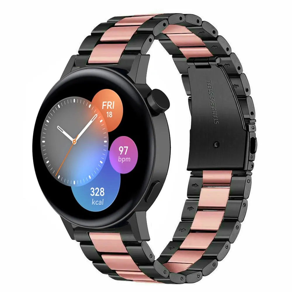 Steel Strap, black/pink, on a watch, 3/4 front view