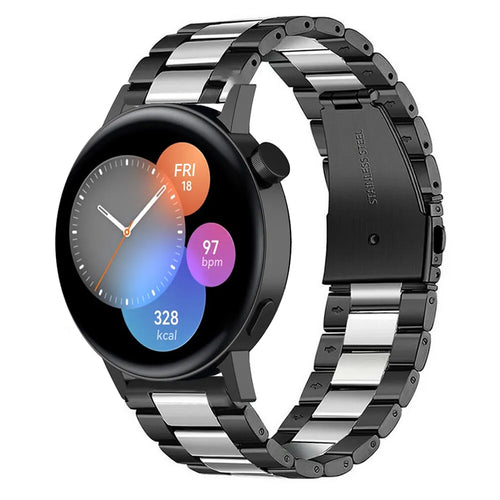 Steel Strap, black/silver, on a watch, 3/4 front view