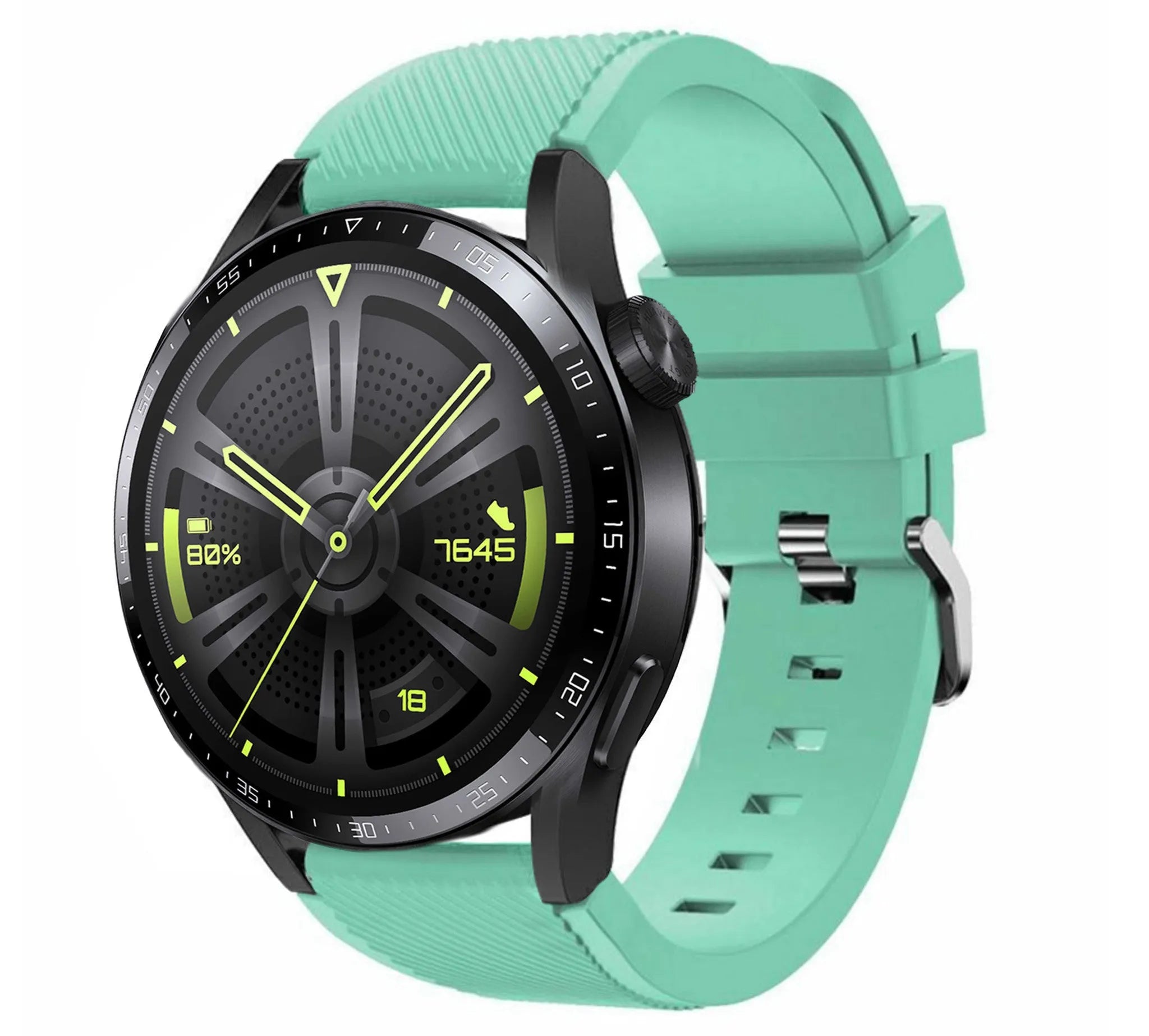 Twill Silicone Strap, aqua, on a watch, 3/4 front view