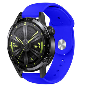 Silicone Sport Strap, blue, on a watch, 3/4 front view