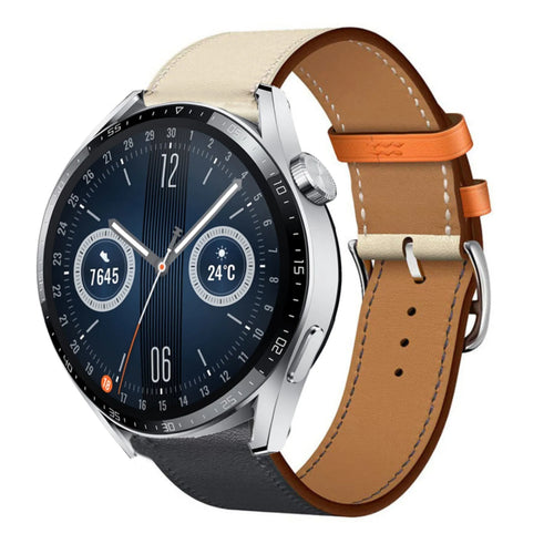 Leather Strap 'Duo', on a watch, 3/4 front view