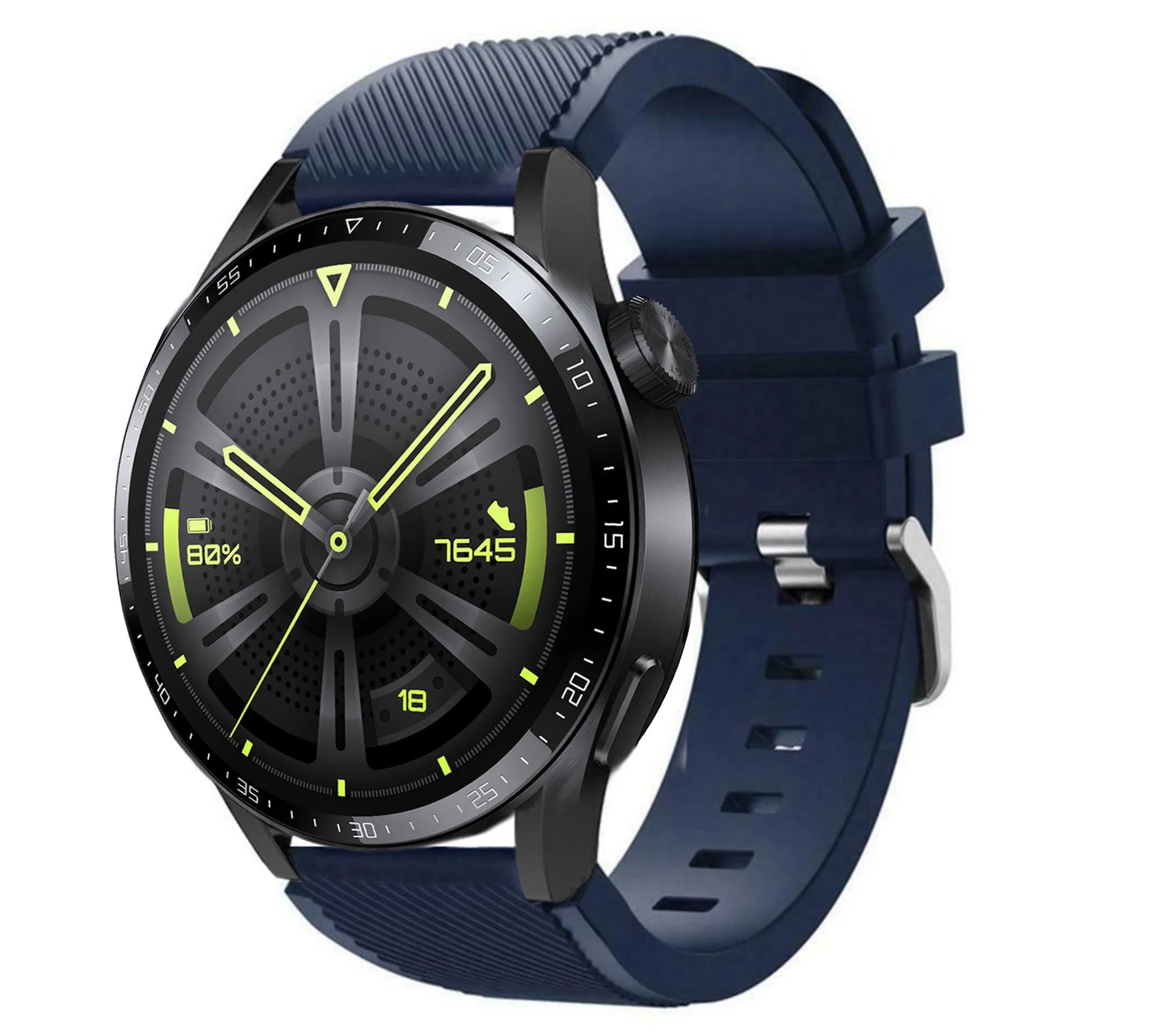 Twill Silicone Strap, dark blue, on a watch, 3/4 front view
