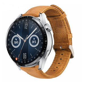 Leather Strap, brown, on a watch, 3/4 front view