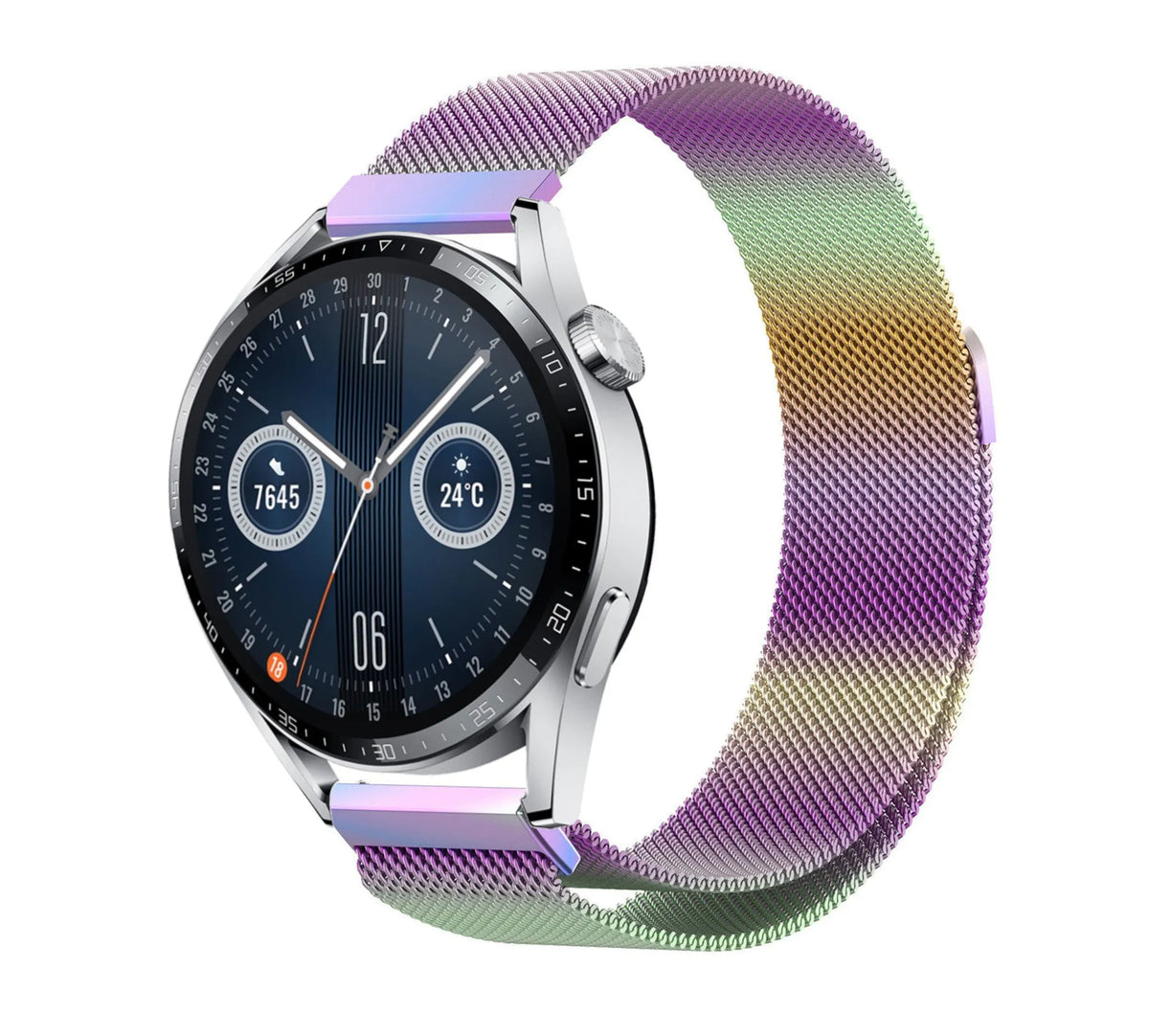Milanese Strap, on a watch, 3/4 front view