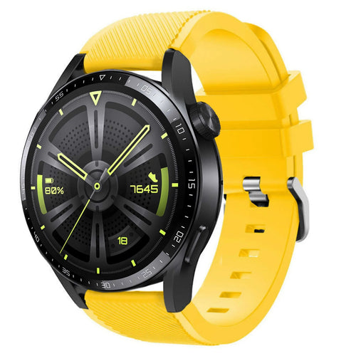 Twill Silicone Strap, yellow, on a watch, 3/4 front view