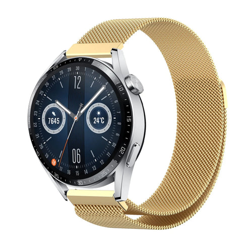 Milanese Strap, gold, on a watch, 3/4 front view