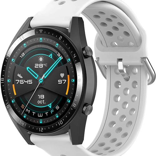 Breathable Silicone Strap, white, on a watch, 3/4 front view