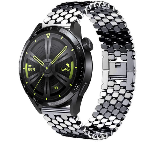 Steel Strap Hexagons, black, on a watch, 3/4 front view