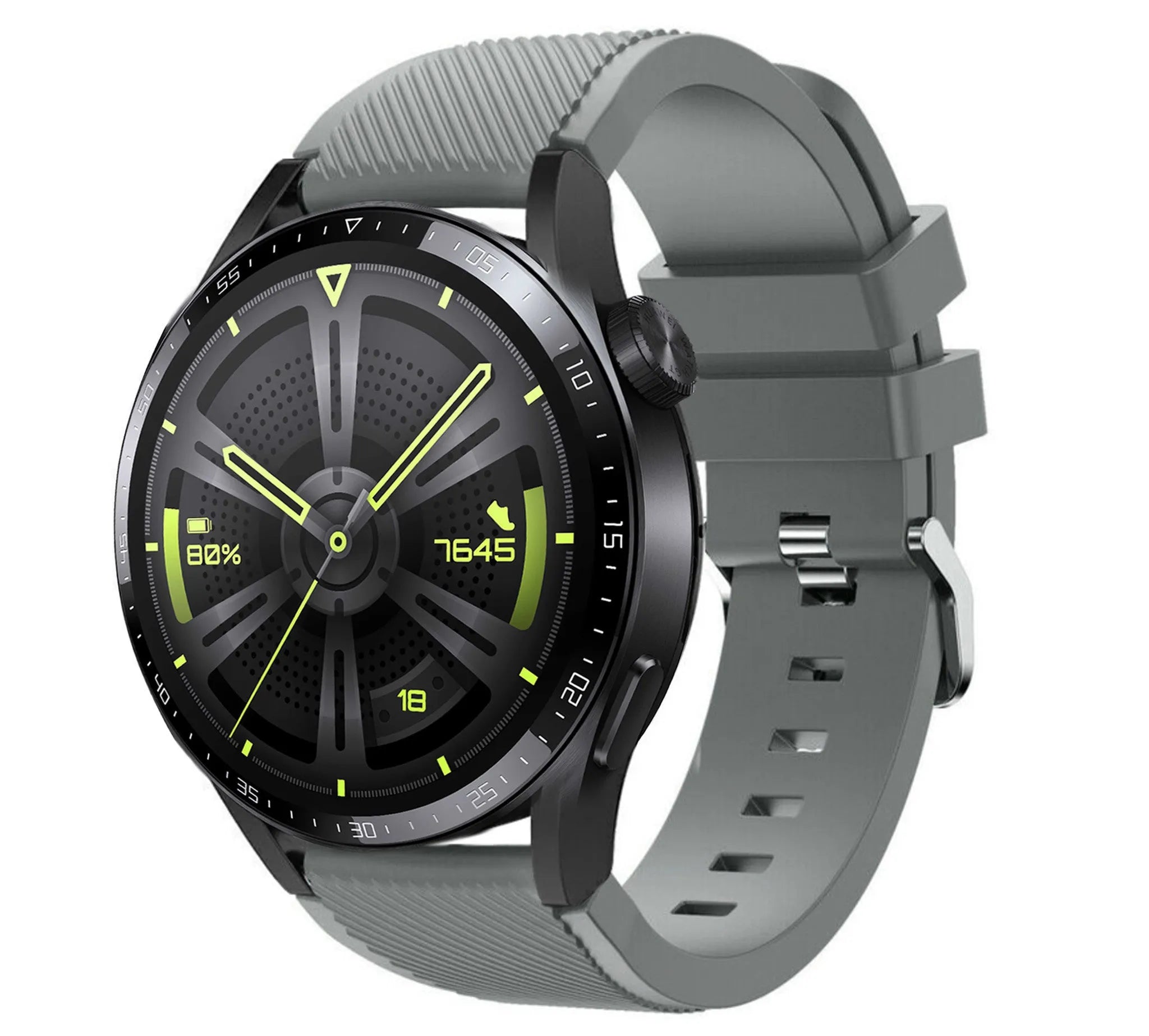 Twill Silicone Strap, grey, on a watch, 3/4 front view