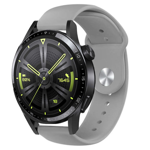 Silicone Sport Strap, grey, on a watch, 3/4 front view