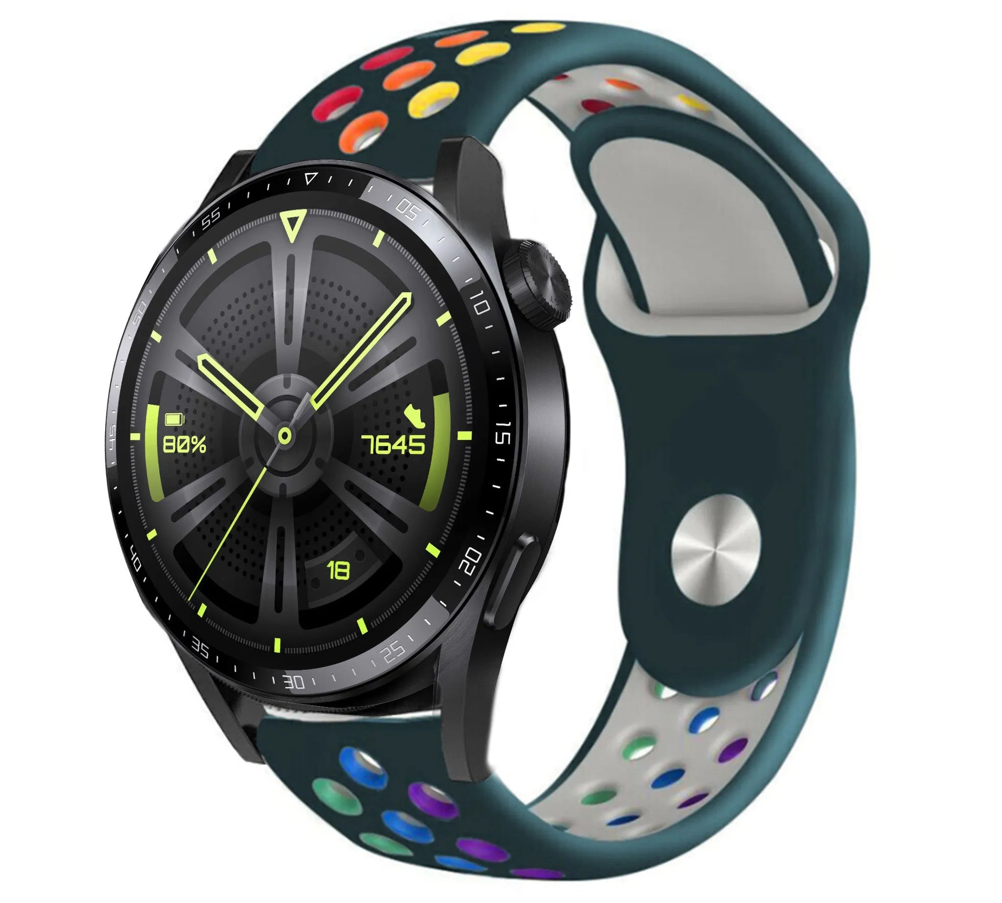 Silicone Sport Strap, on a watch, 3/4 front view