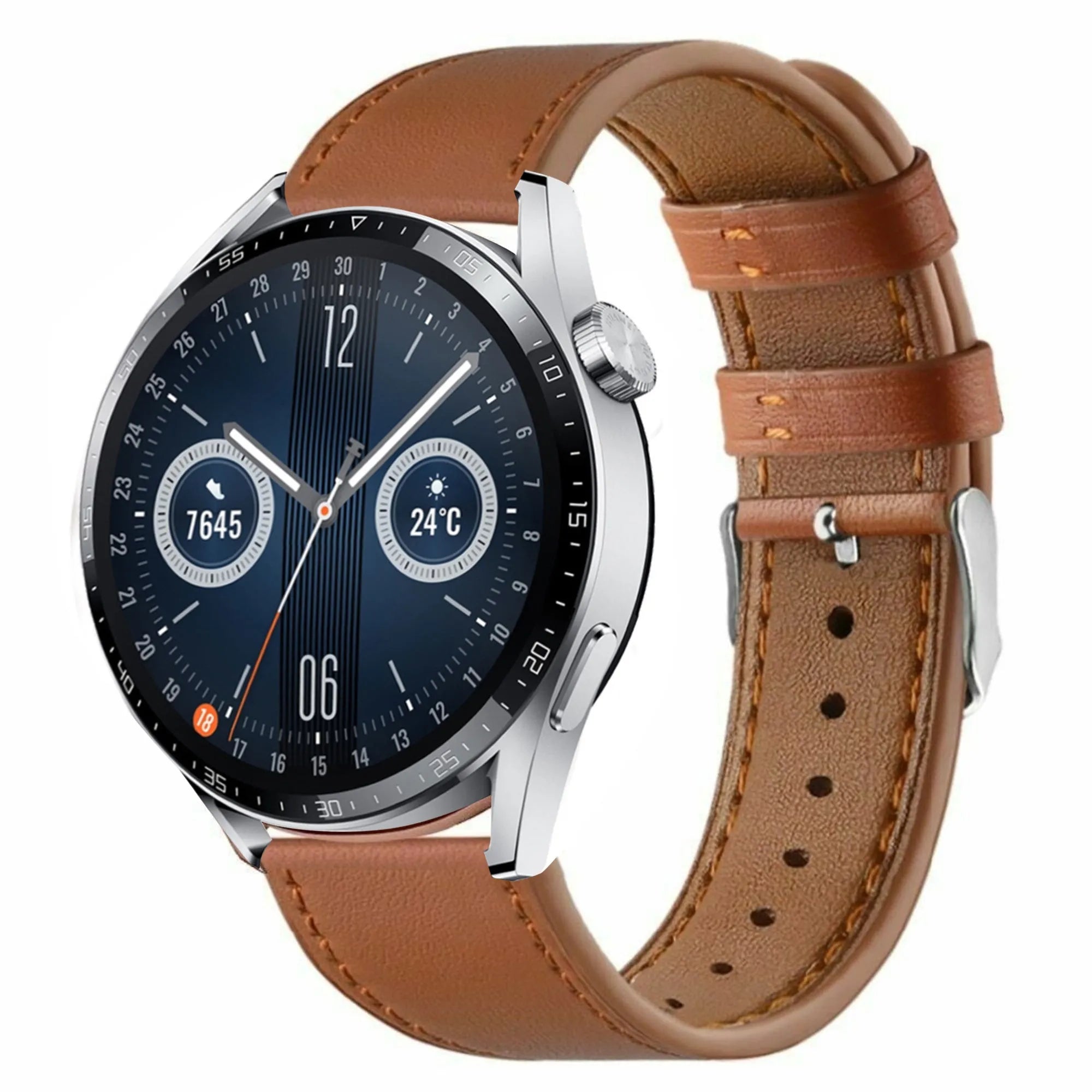 Modern Leather Strap, on a watch, 3/4 front view
