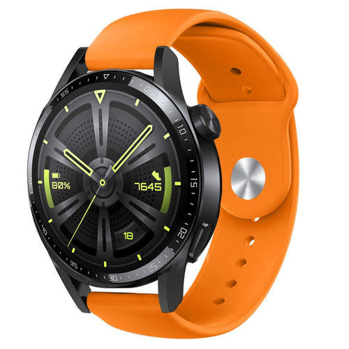 Silicone Sport Strap, orange, on a watch, 3/4 front view