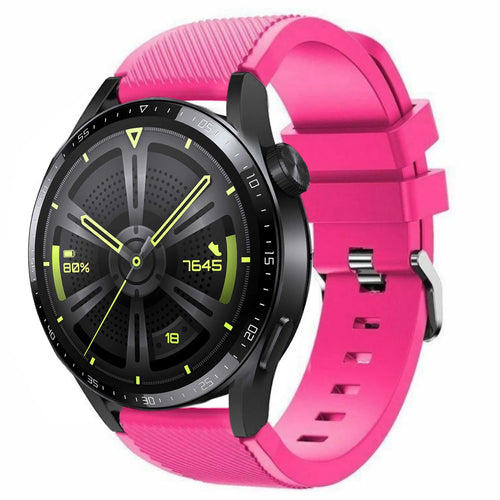 Twill Silicone Strap, bright pink, on a watch, 3/4 front view