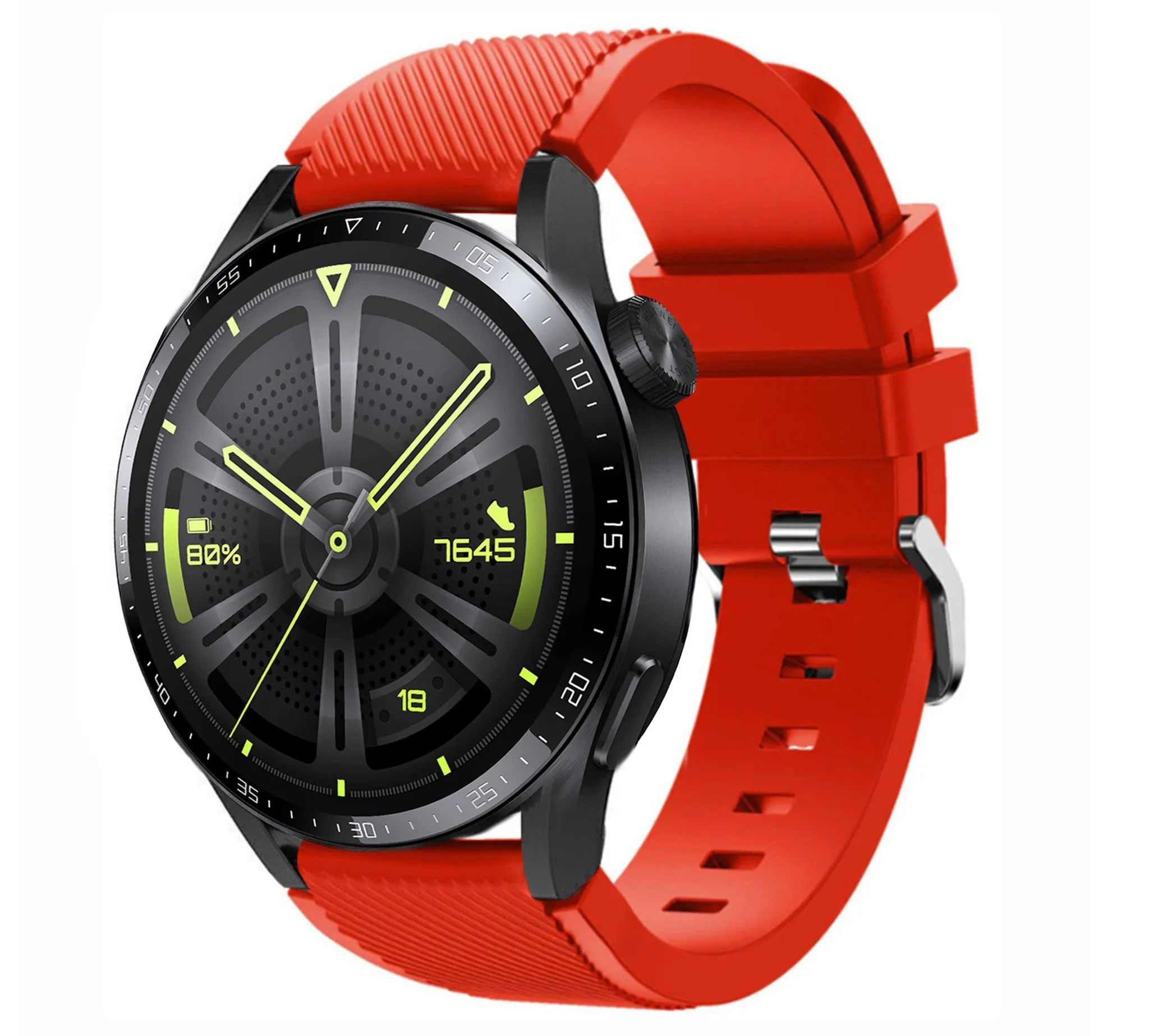Twill Silicone Strap, red, on a watch, 3/4 front view