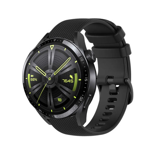 Premium Silicone Strap, black, on a watch, 3/4 front view