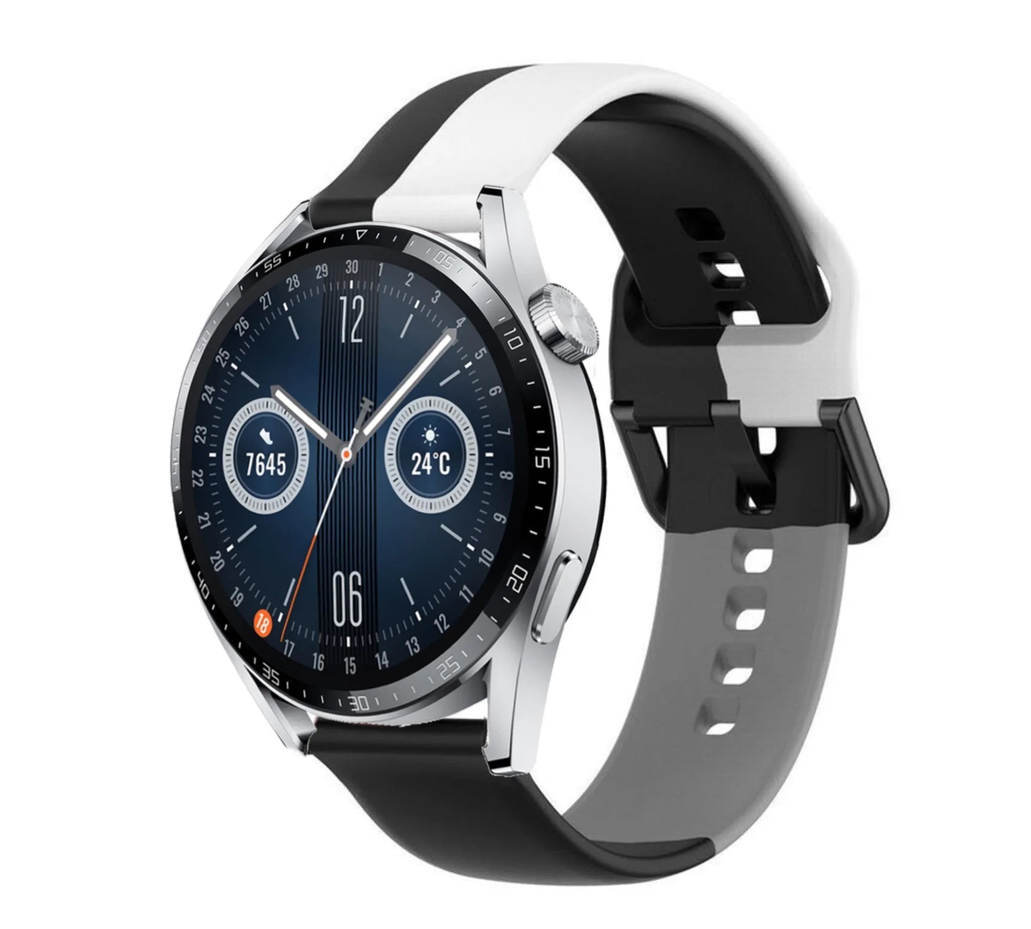 Silicone Triple Sport Strap, on a watch, 3/4 front view