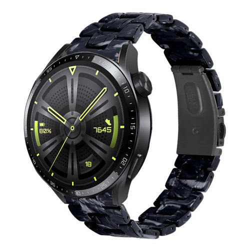 Metal Resin Strap, black/white, on a watch, 3/4 front view